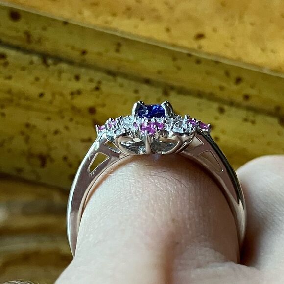 AAA Tanzanite Moissanite Sterling Silver Ring Size 7 - Picture 2 of 9